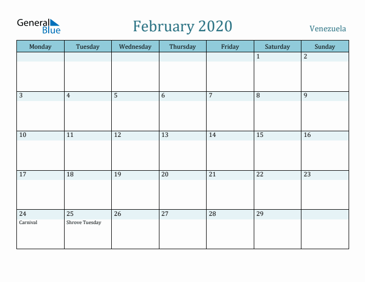 February 2020 Calendar with Holidays