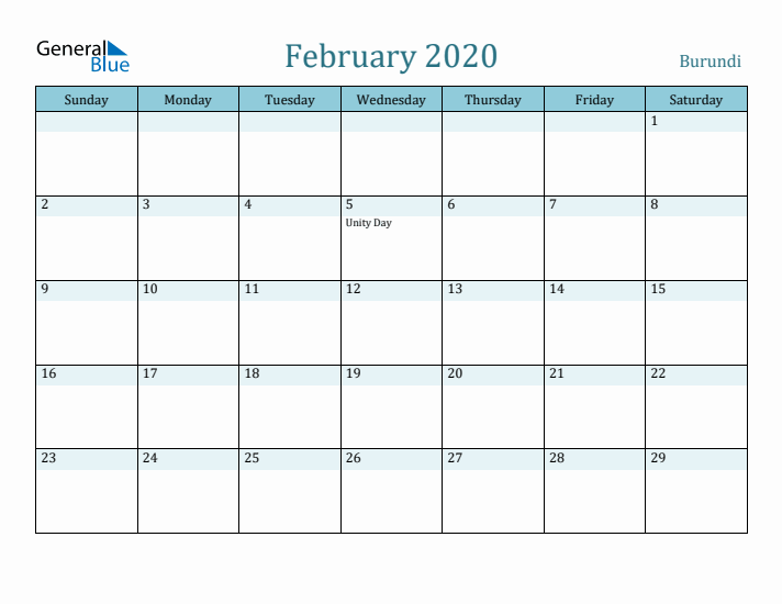 February 2020 Calendar with Holidays