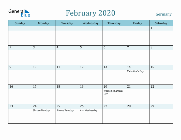 February 2020 Calendar with Holidays