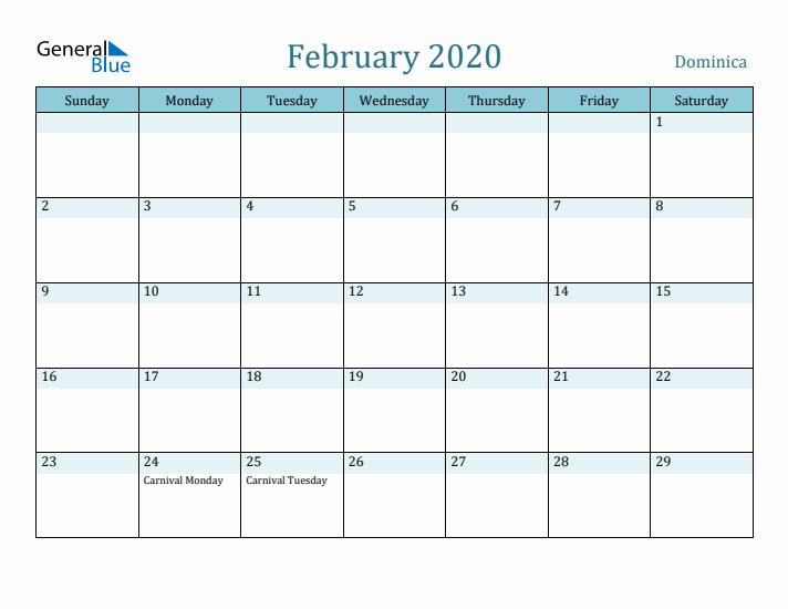 February 2020 Calendar with Holidays