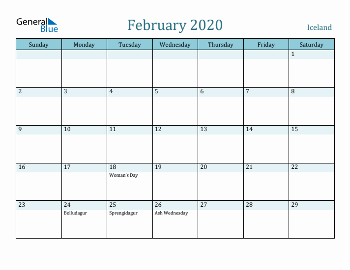 February 2020 Calendar with Holidays