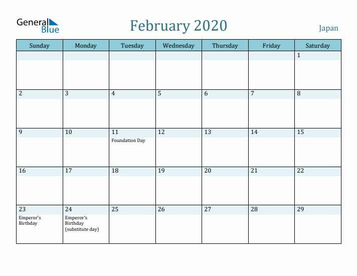 February 2020 Calendar with Holidays