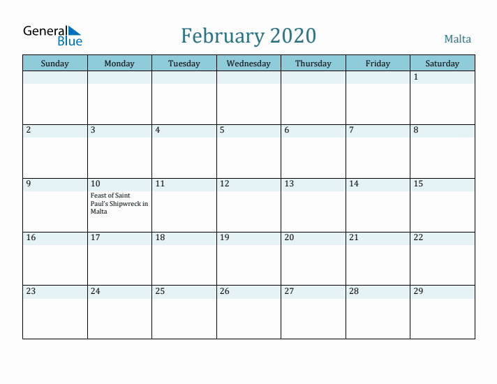 February 2020 Calendar with Holidays