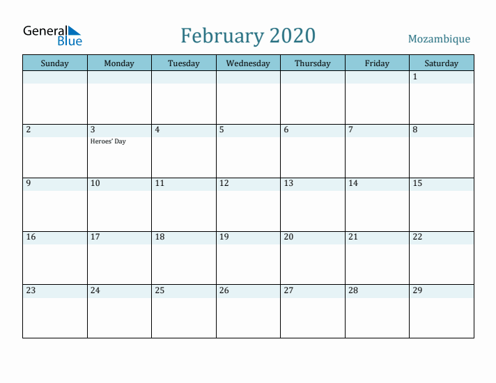 February 2020 Calendar with Holidays