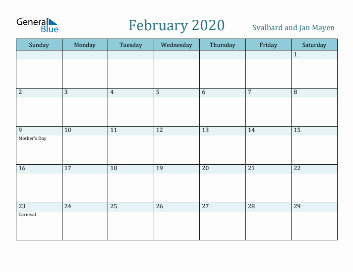 February 2020 Calendar with Holidays