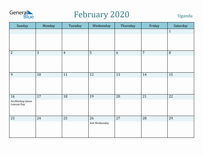 February 2020 Calendar with Holidays