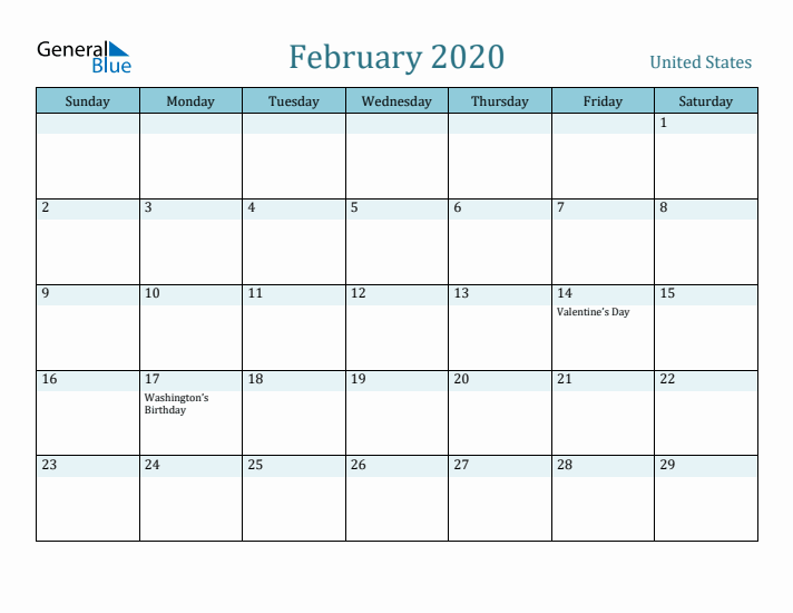 February 2020 Calendar with Holidays