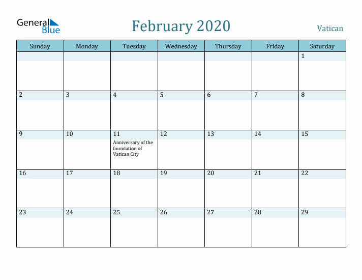 February 2020 Calendar with Holidays