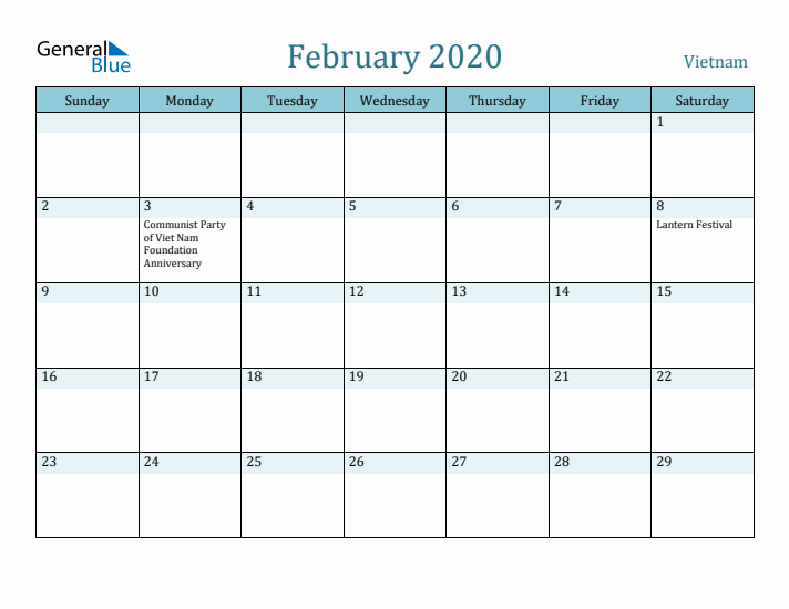 February 2020 Calendar with Holidays