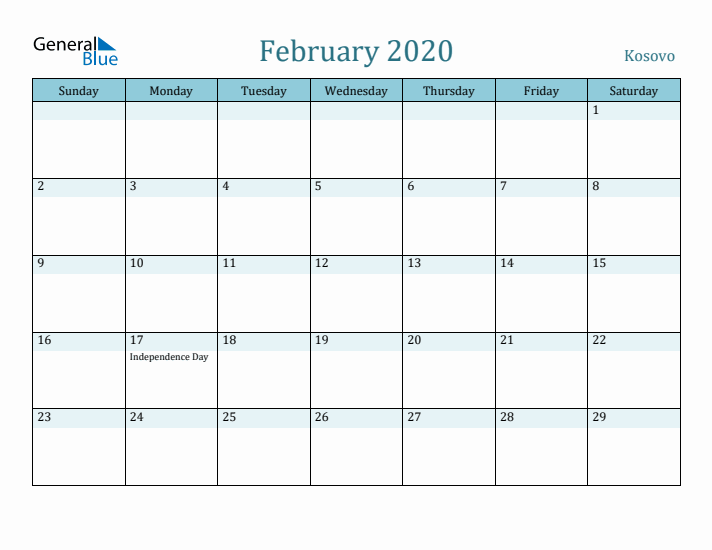 February 2020 Calendar with Holidays