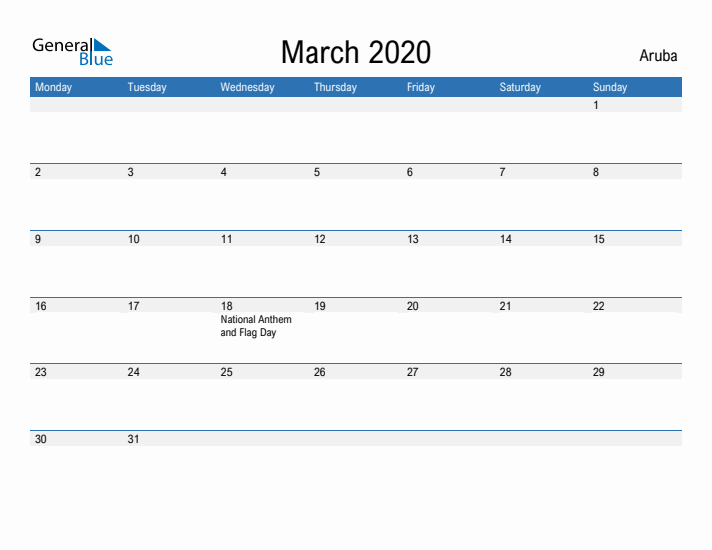 Fillable March 2020 Calendar