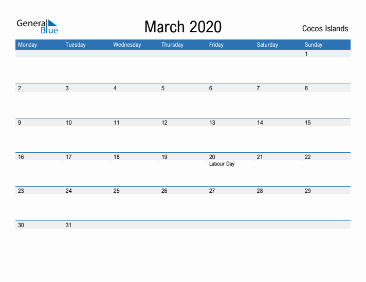 Fillable March 2020 Calendar