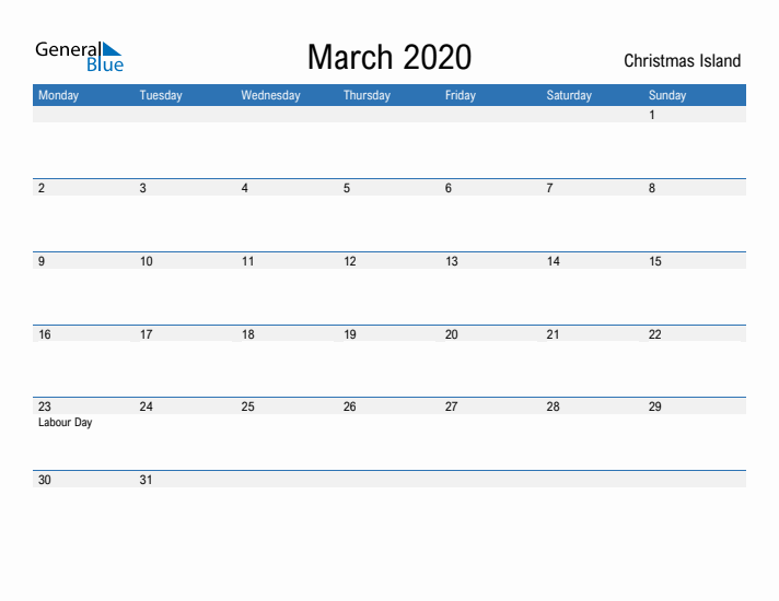 Fillable March 2020 Calendar