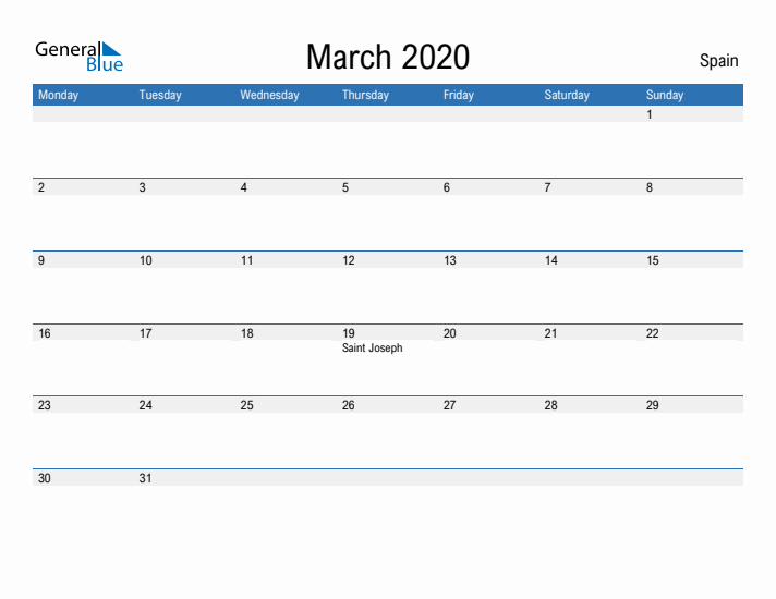 Fillable March 2020 Calendar