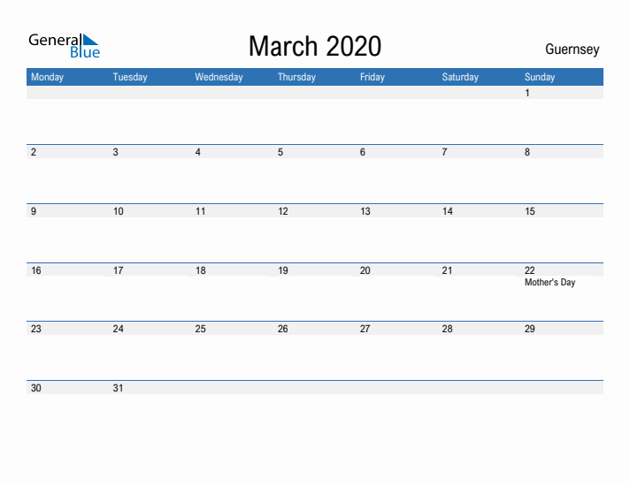 Fillable March 2020 Calendar