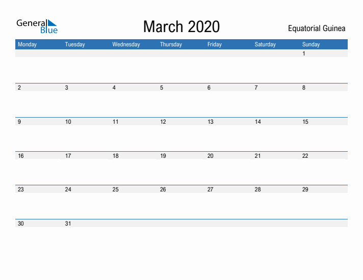 Fillable March 2020 Calendar