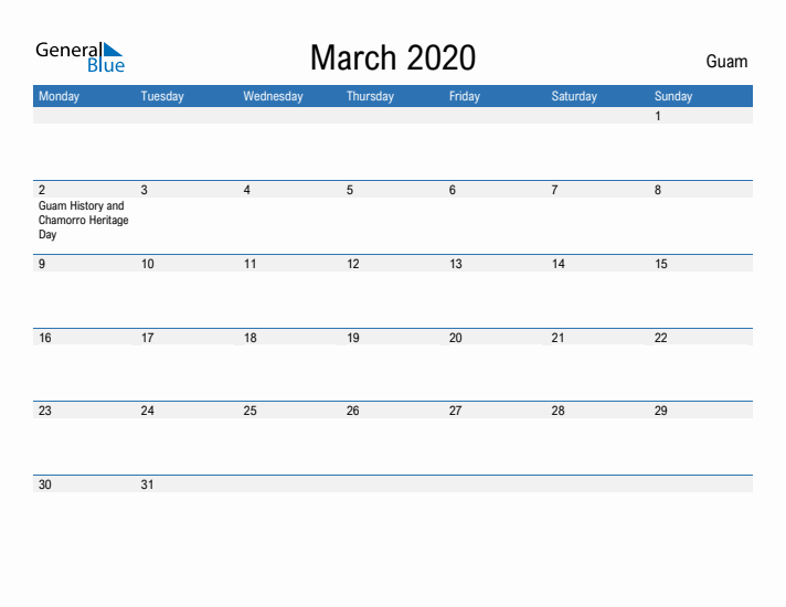 Fillable March 2020 Calendar