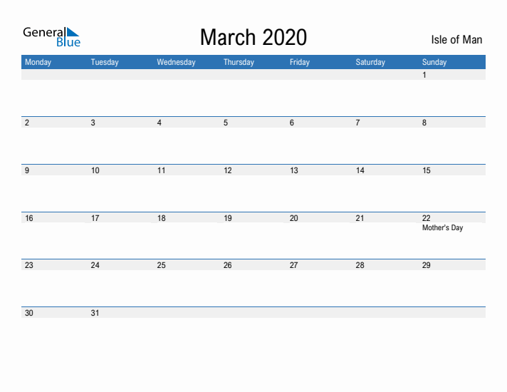 Fillable March 2020 Calendar