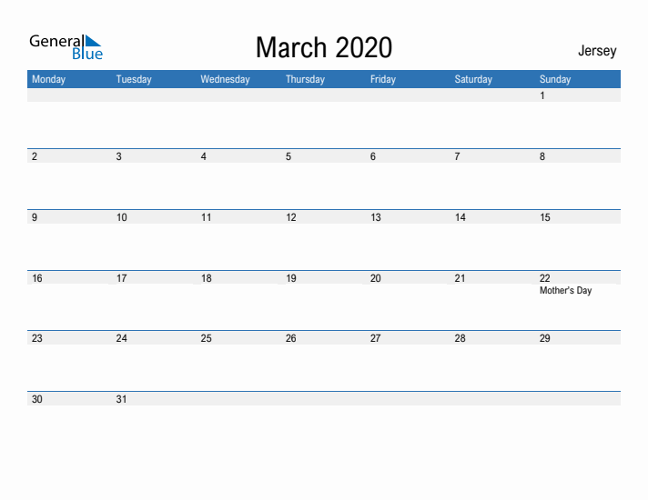 Fillable March 2020 Calendar