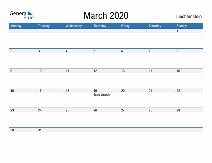 Fillable March 2020 Calendar