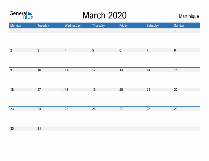 Fillable March 2020 Calendar