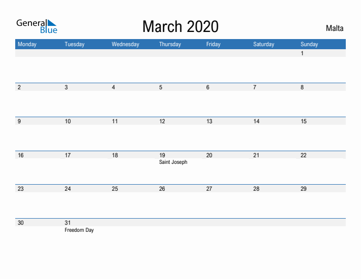 Fillable March 2020 Calendar