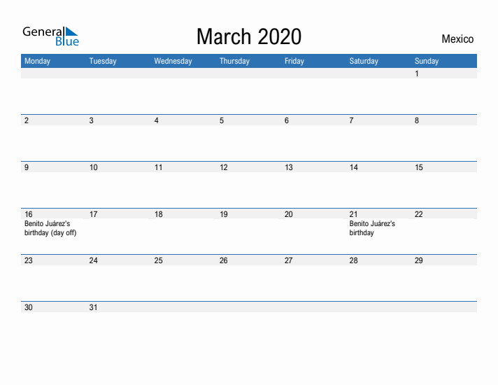 Fillable March 2020 Calendar