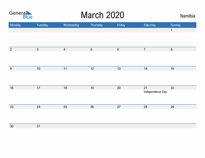 Fillable March 2020 Calendar