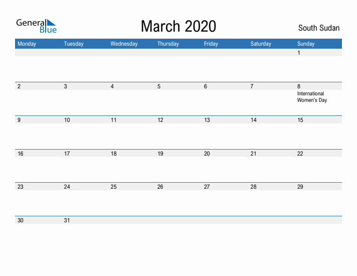 Fillable March 2020 Calendar