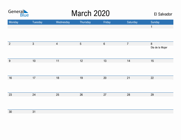 Fillable March 2020 Calendar