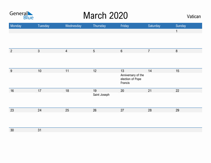 Fillable March 2020 Calendar