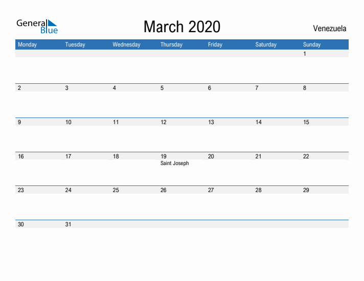 Fillable March 2020 Calendar