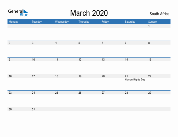 Fillable March 2020 Calendar