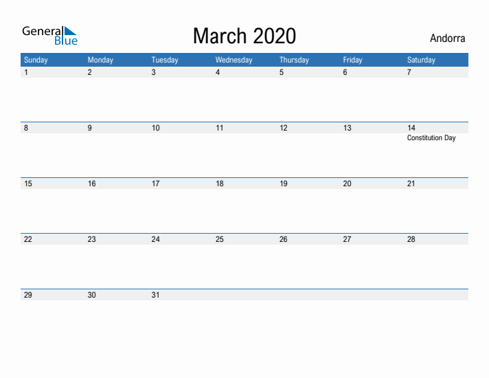 Fillable March 2020 Calendar