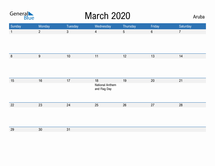 Fillable March 2020 Calendar