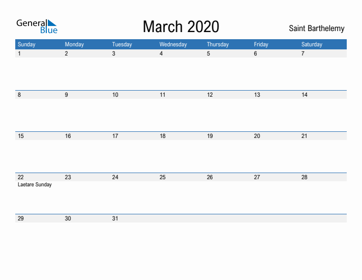 Fillable March 2020 Calendar