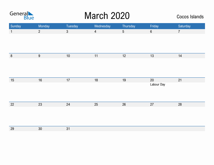 Fillable March 2020 Calendar