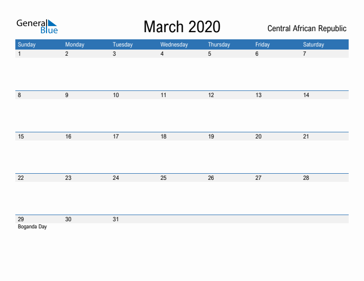 Fillable March 2020 Calendar