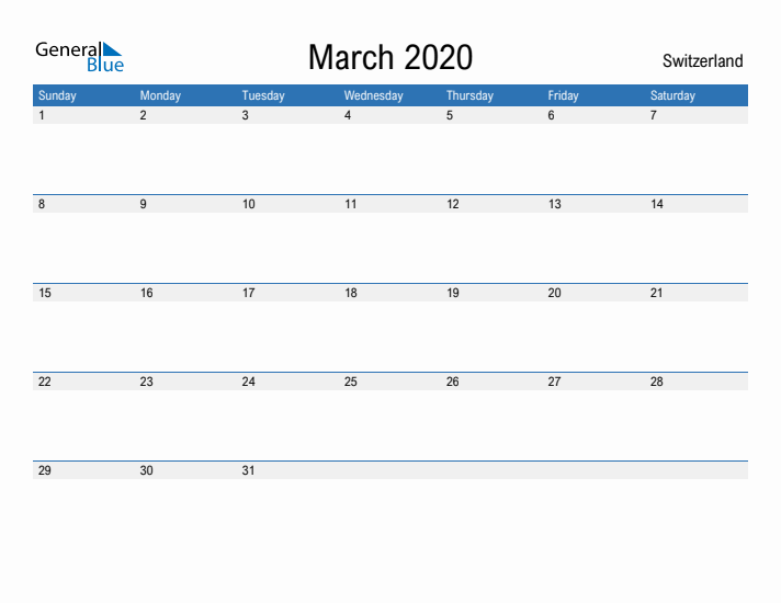 Fillable March 2020 Calendar