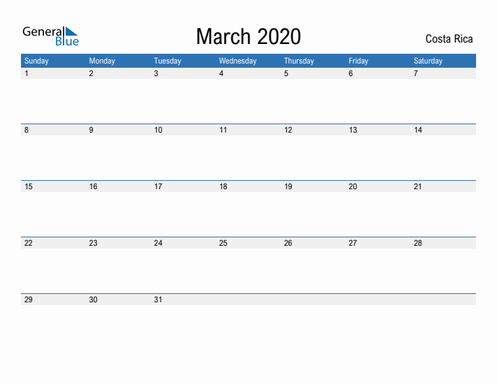 Fillable March 2020 Calendar