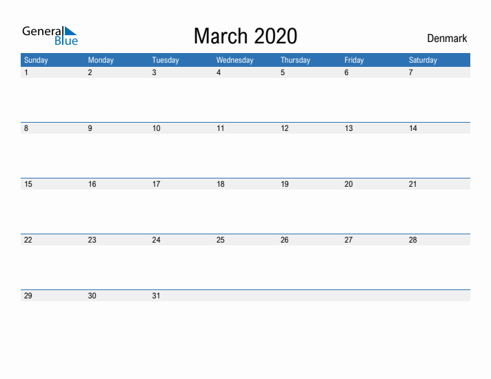 Fillable March 2020 Calendar