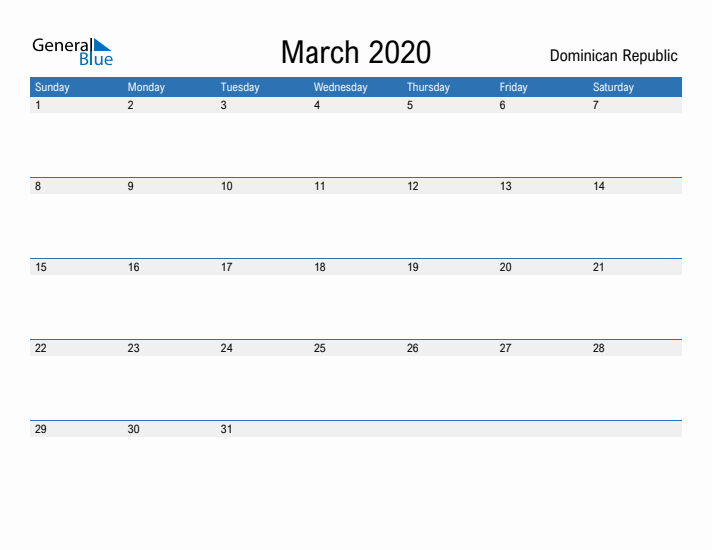 Fillable March 2020 Calendar