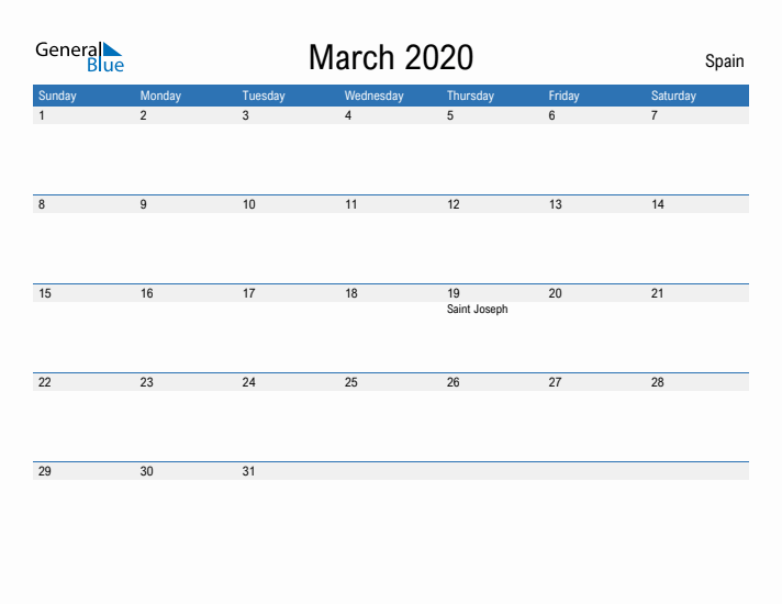 Fillable March 2020 Calendar