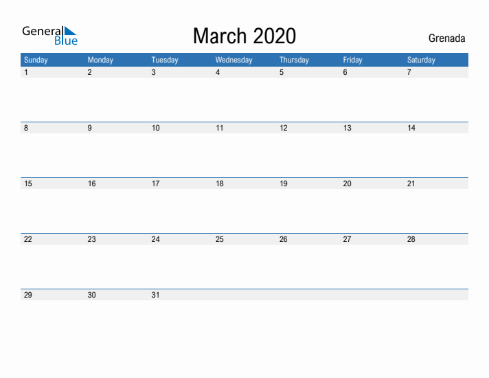 Fillable March 2020 Calendar