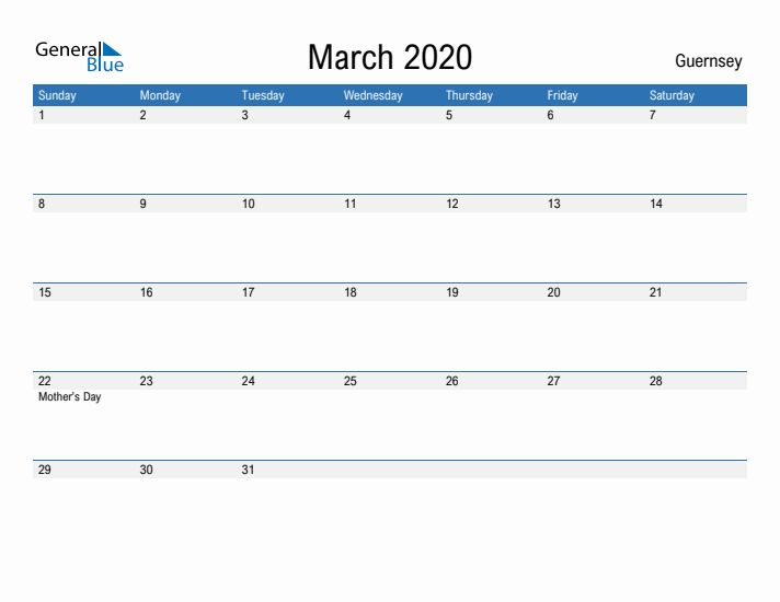 Fillable March 2020 Calendar