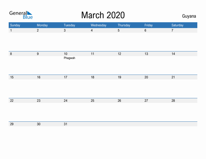 Fillable March 2020 Calendar