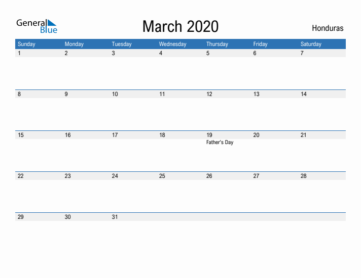 Fillable March 2020 Calendar