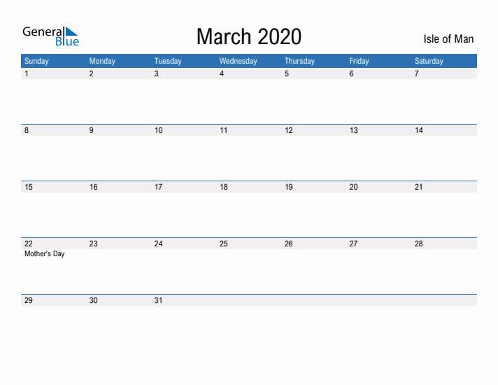 Fillable March 2020 Calendar