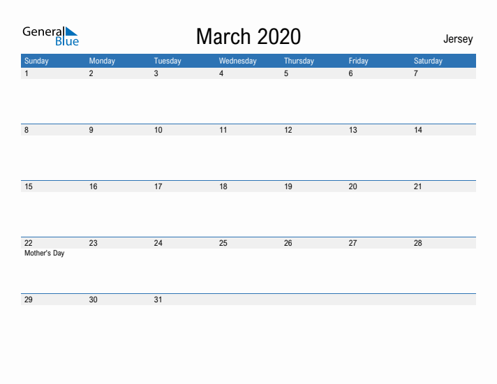 Fillable March 2020 Calendar