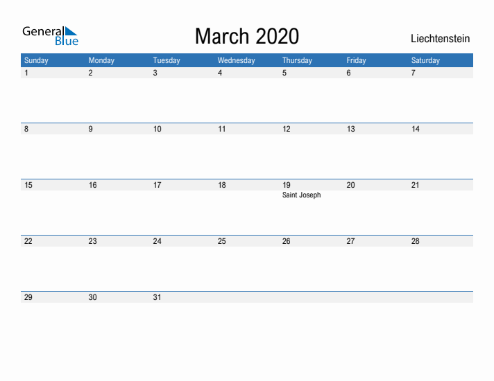 Fillable March 2020 Calendar